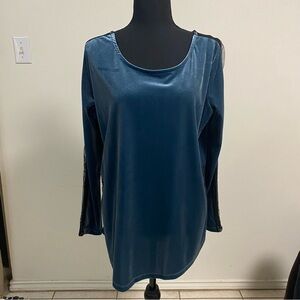 Soft Surroundings Shirt Women’s Size Large Teal Voleta Velvet Blouse Lace detail